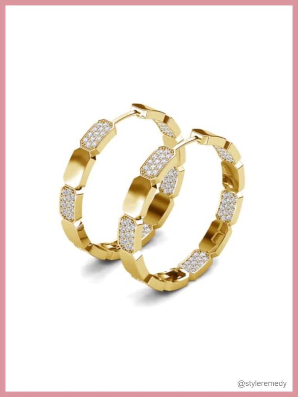 14K Gold Plated Hoop Earrings Cubic Zirconia Hinged Snap Back Women Jewelry
